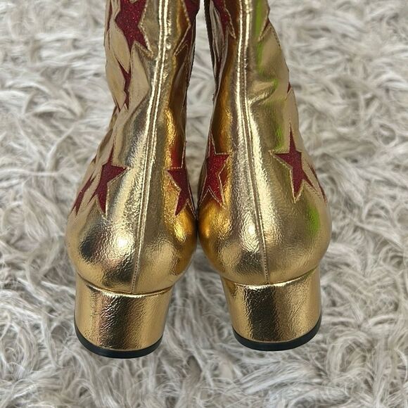 NWOB Jeffrey Campbell On-Mars Star Print Ankle Boots in Gold Red Glitter Sz 5.5 - Picture 9 of 13